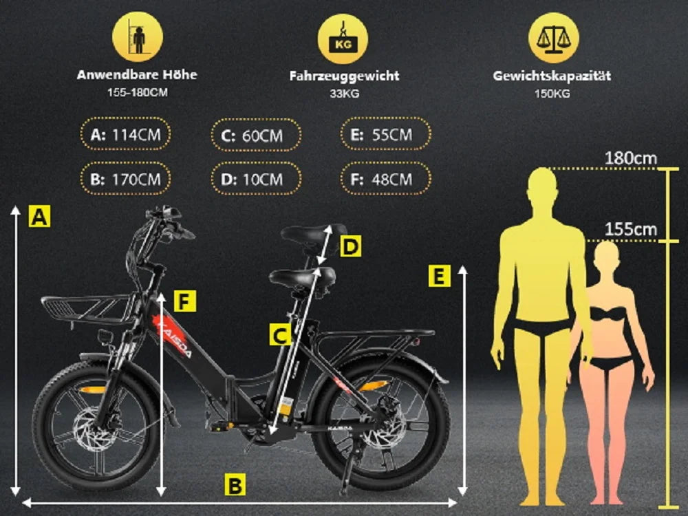 K201 E-Bike Cityrad KAISDA Klapprad 20 Zoll Elektrofahrrad mit 36V 20.8Ah Abnehmbarer Akku