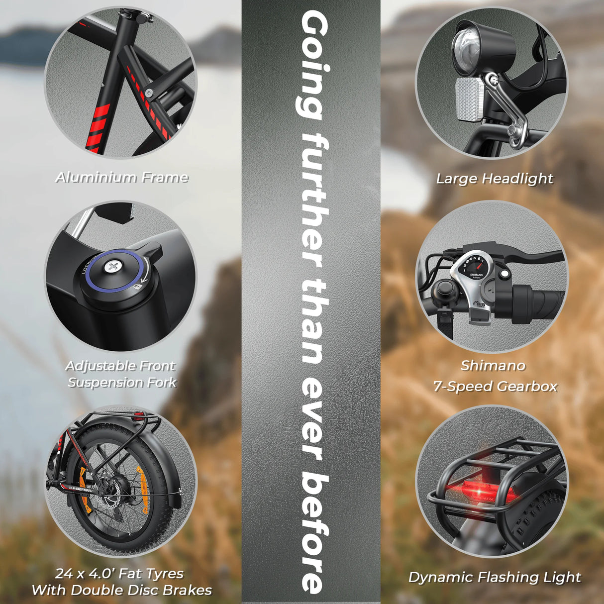 48V 13A Long Rang 24*4" Fat Tyre All Terrain Electric Mountain Bike Lockable Suspension 750W 45KPH Fast Ebike With Rear Rack
