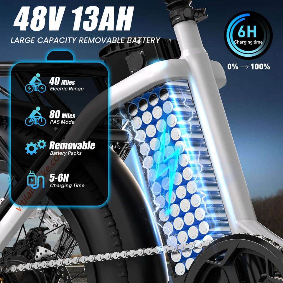 Vitilan 48V 13AH 750W Folding Electric Bike 65km Range 20*4.0inch Tire 7 Speed Torque 75N.m Maxspeed 45km/h Front Fork