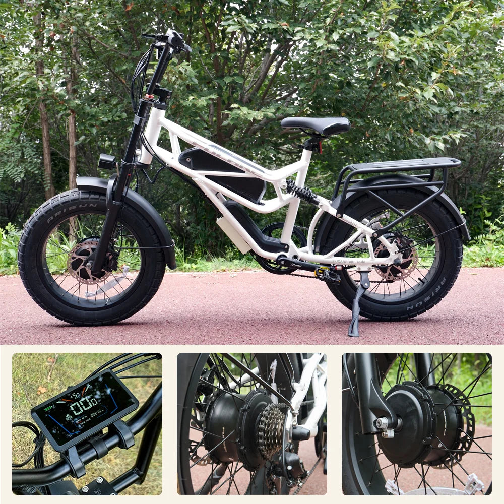 New Arrival Direct Factory Price High Power 1500W Dual 750W Motor Aluminum Alloy Fat Tire Electric Bike with Rear Shock Absorber