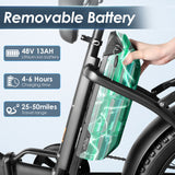 USA Stock 48V 13AH 500W 20 Inch Fat Tire Folding Kid Dirt Electric Bike Multi Mode LCD Display Moped Mountain City Ebike