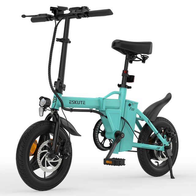 ESKUTE F100 36V250W9AH Steel Mini Folding Electric Bike 14*2.1in Tyre MaxSpeed 25-35km/h Range 25-30Km Removable 120kg Battery